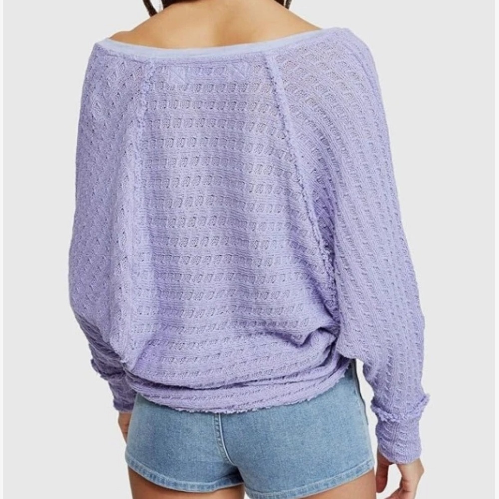 We The Free Lilac Oversized Boho V-Neck Sweater - Picture 3 of 8